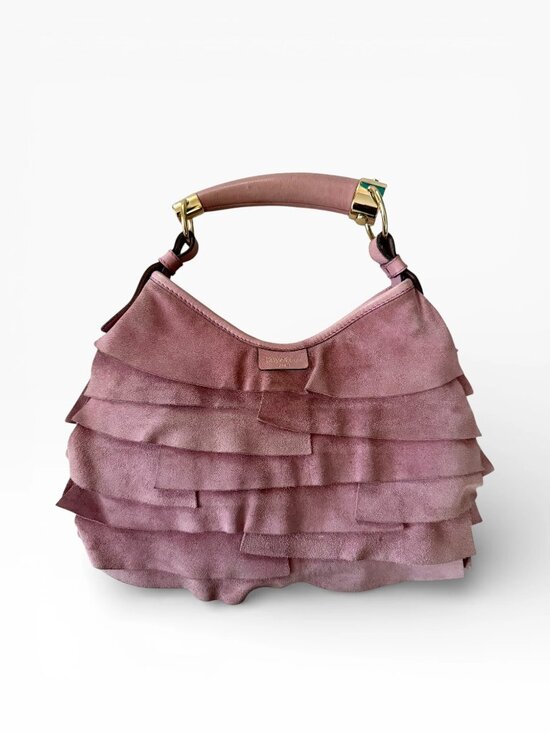 Yves Saint Laurent Handbags - Tom Ford YSL Mombasa St. Tropez Pink Suede Ruffle Vintage Handbag